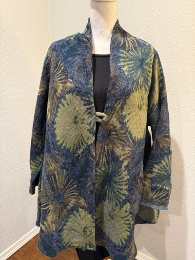 Reversible 100% Merino Wool Duster Jacket for Women – Starburst Color, Long Cardigan Coat with Pockets, Warm Lightweight Wrap, Gift for Her