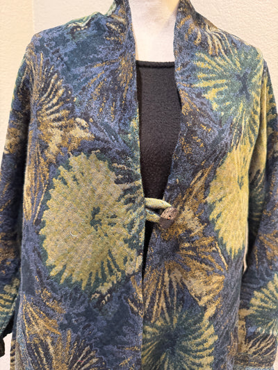 Reversible 100% Merino Wool Duster Jacket for Women – Starburst Color, Long Cardigan Coat with Pockets, Warm Lightweight Wrap, Gift for Her