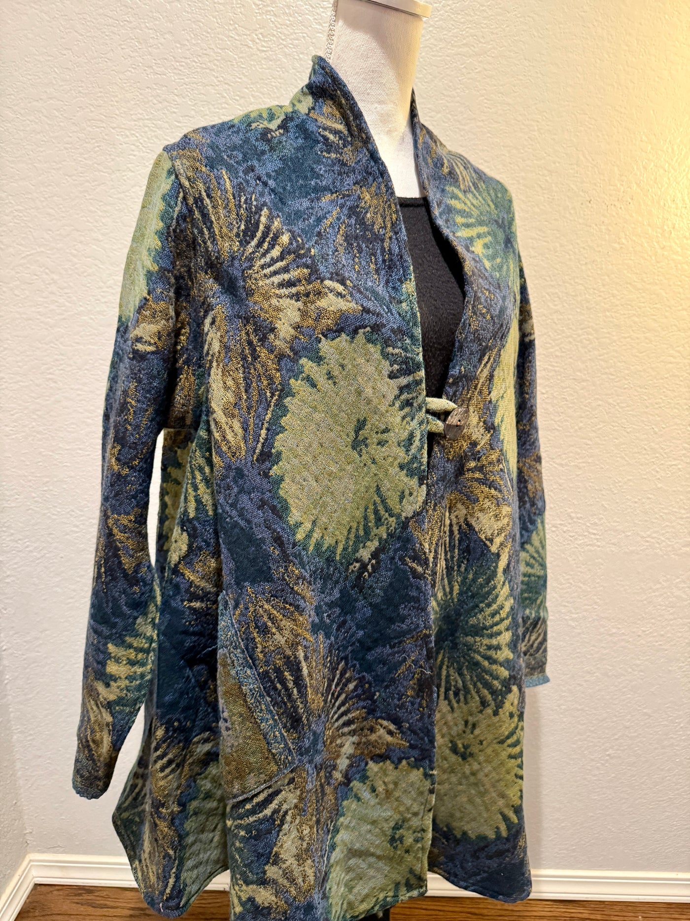 Reversible 100% Merino Wool Duster Jacket for Women – Starburst Color, Long Cardigan Coat with Pockets, Warm Lightweight Wrap, Gift for Her