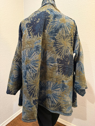 Reversible 100% Merino Wool Duster Jacket for Women – Starburst Color, Long Cardigan Coat with Pockets, Warm Lightweight Wrap, Gift for Her