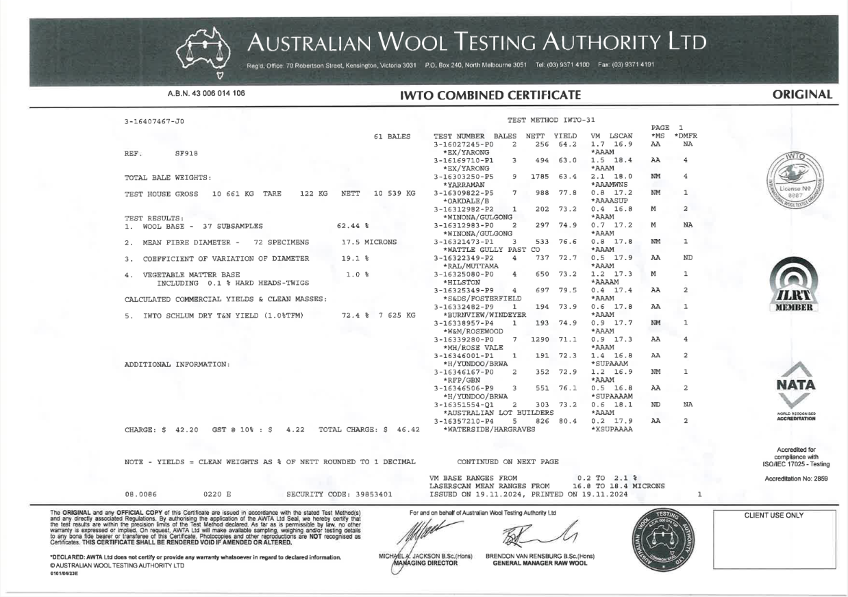 Australian Merino wool - Certificate of Origin