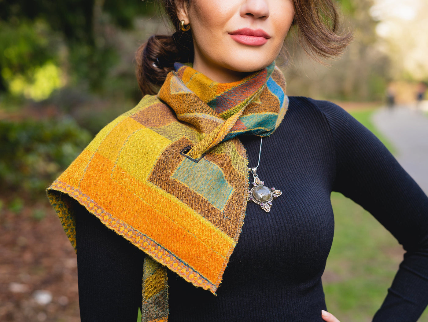100% Pure Boiled Wool Reversible Pointed Scarf in Citron Colors,
