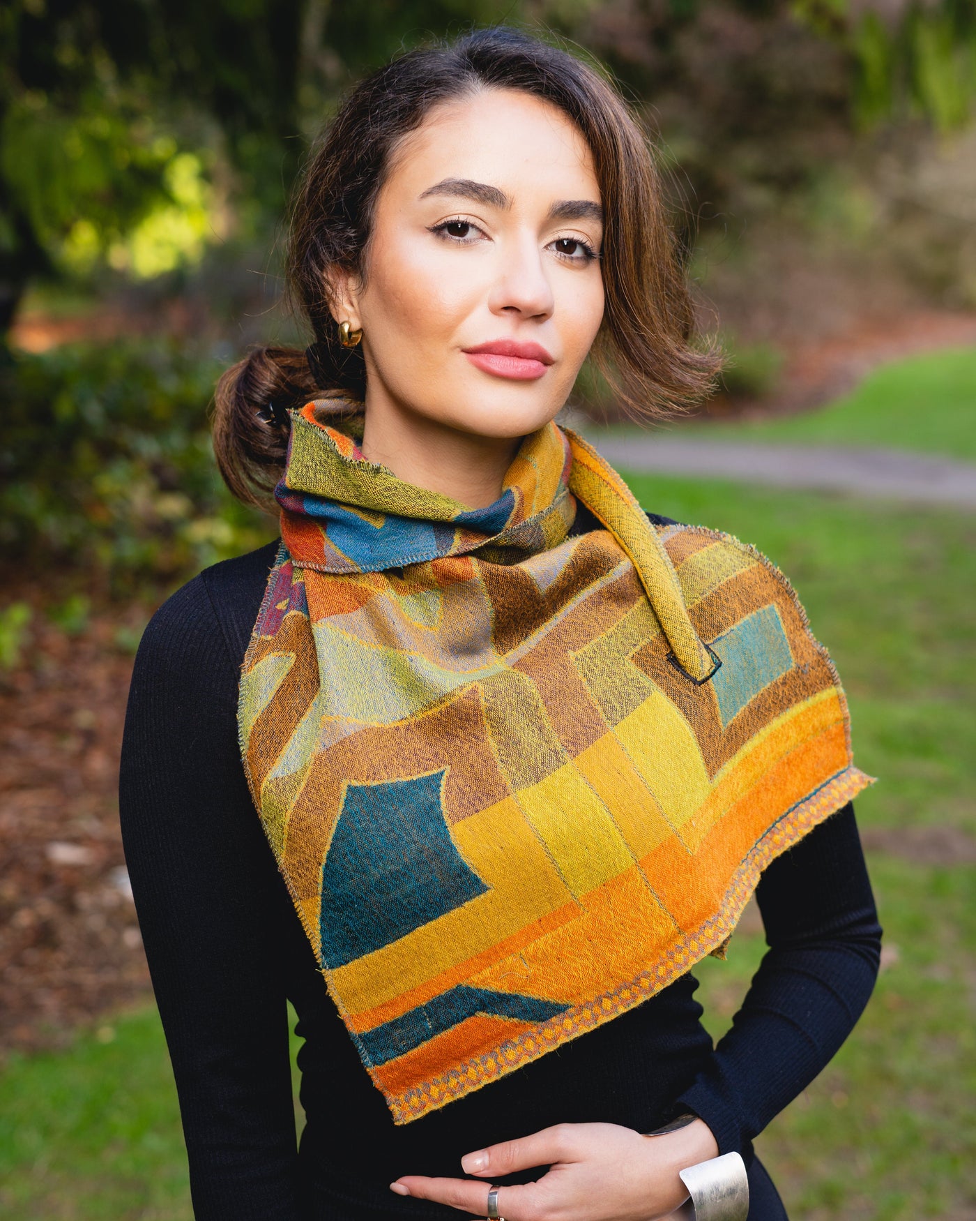 100% Pure Boiled Wool Reversible Pointed Scarf in Citron Colors,
