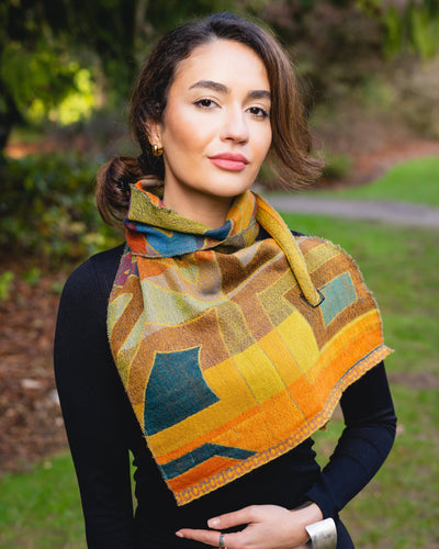 100% Pure Boiled Wool Reversible Pointed Scarf in Citron Colors,