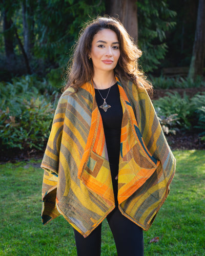 Pure Merino Boiled Wool Reversible Poncho Citron Colors Regular Size plus FREE Bag with Purchase !