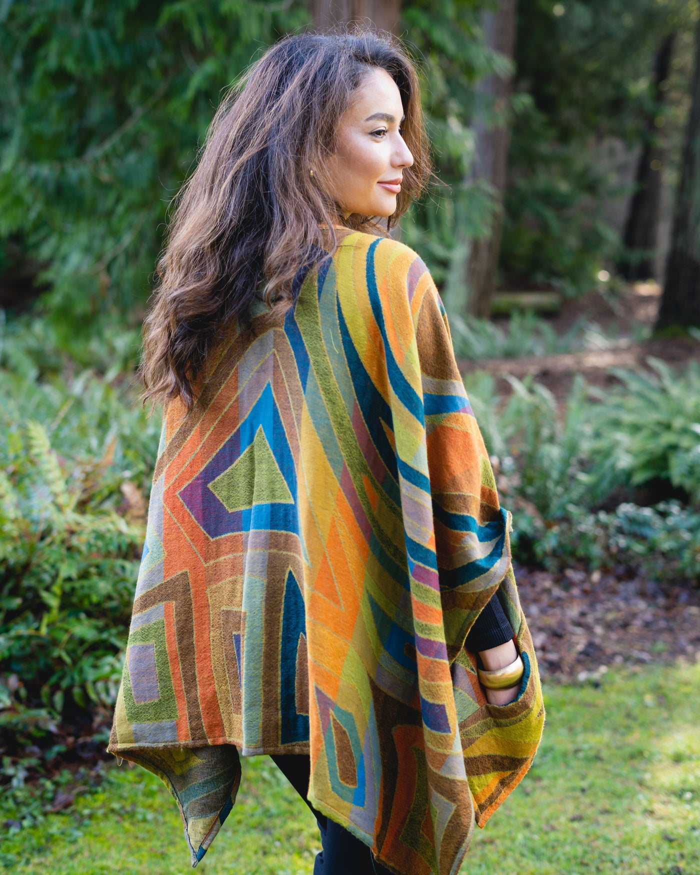 Pure Merino Boiled Wool Reversible Poncho Citron Colors Regular Size plus FREE Bag with Purchase !