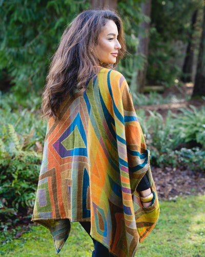 Pure Merino Boiled Wool Reversible Poncho Citron Colors Regular Size plus FREE Bag with Purchase !