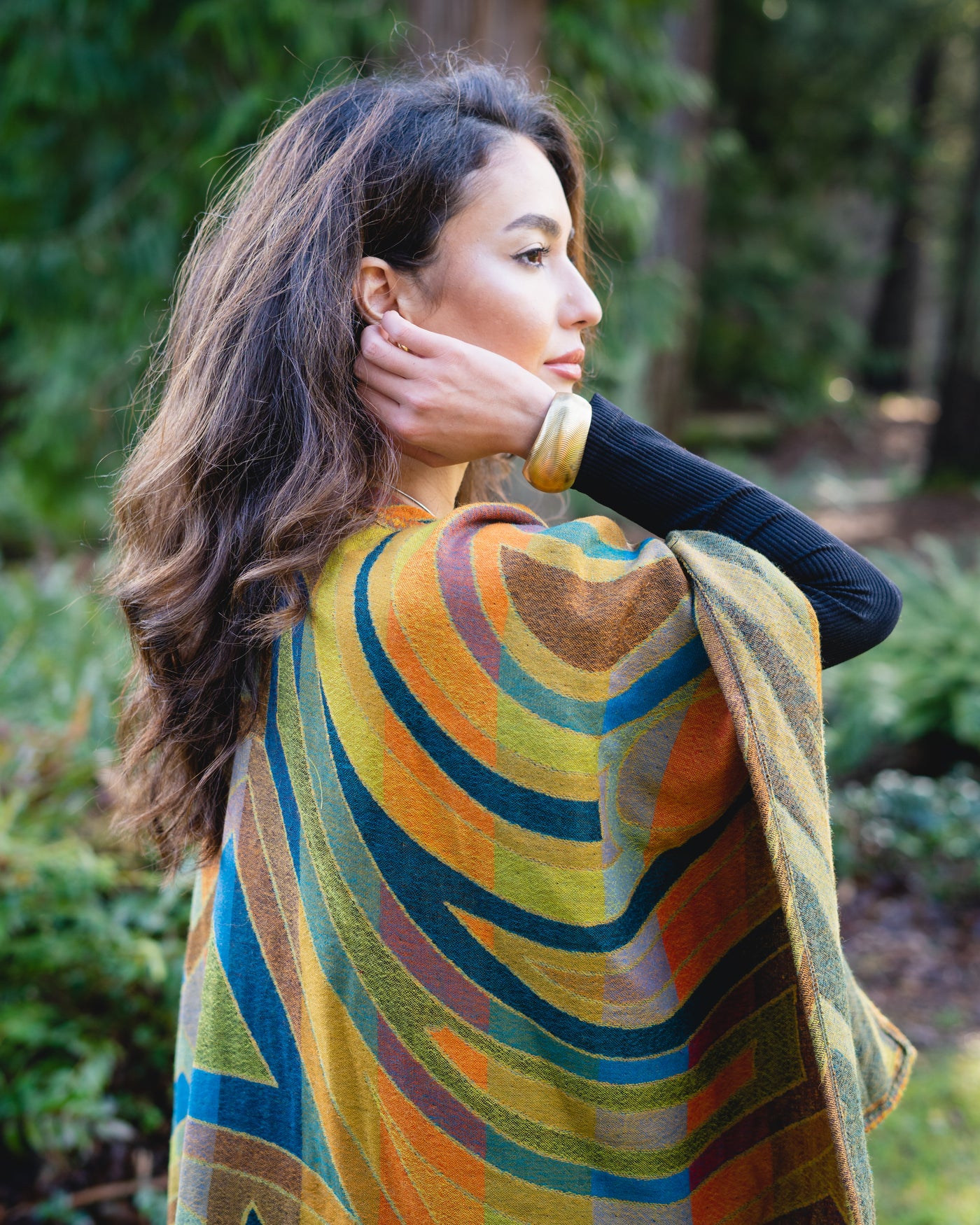 Pure Merino Boiled Wool Reversible Poncho Citron Colors Regular Size plus FREE Bag with Purchase !